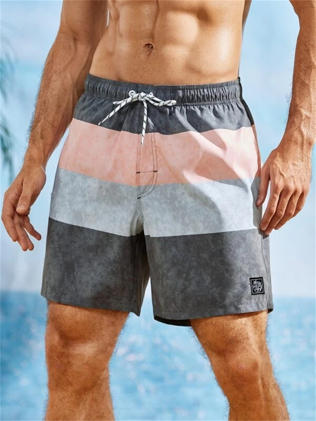 Micro-Elastic Elasticity Casual, Beach Occasion Men's Stripe Solid Color Camouflage Printing Men's Clothing