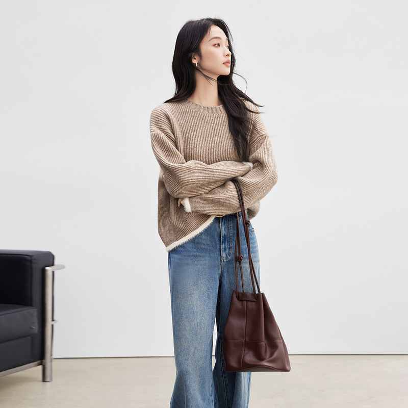 超好看仿貂毛撞色毛衣外套女2025秋季新款慵懒松弛感针织开衫|undefined