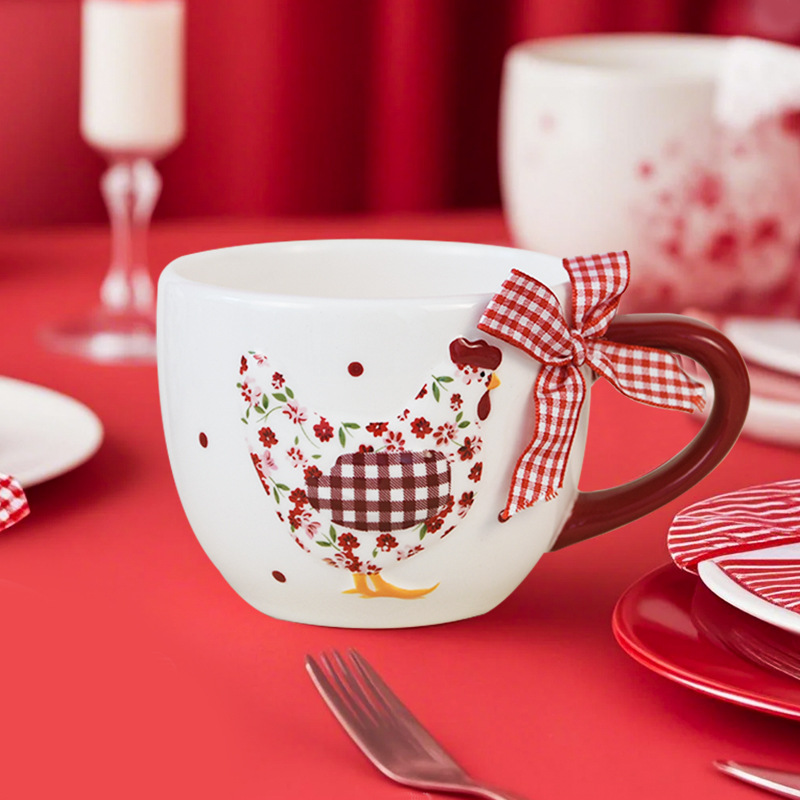 Pastoral viento rojo pollo de cerámica taza de cerámica taza de leche taza de desayuno taza de sopa creativa casera taza