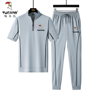 Woodpecker motion suit man summer new pattern Borneol Short sleeved T-shirt trousers Quick drying run Athletic Wear men's wear