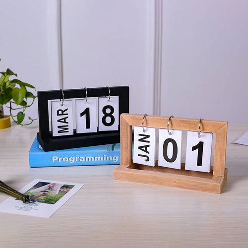 Wooden flip calendar simple home study dormitory desktop desk calendar perpetual calendar photo props decoration ornaments