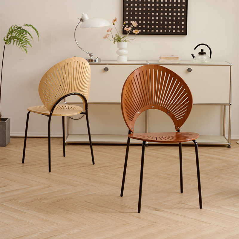 Nordic Retro Solid Wood Dining Chair Home Backrest Stool Coffee Shop B&B Hotel Internet Celebrity Shell Chair Sun Chair