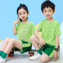 夏天儿童T恤背心两件套新款运动风小 中童 易干短袖套装一件代发