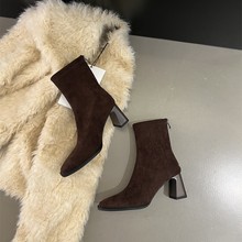 百搭绒面粗跟瘦瘦靴小短靴女鞋新款秋冬高跟韩系马丁靴子短筒短靴