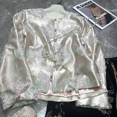 南油100酢酸刺繍コート秋の新型国風高予約精密刺繍盤ボタン中国式コート女性モデル