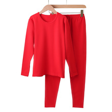 儿童大红内衣套装纯棉中大童本命年光板净色男童女童龙年红秋衣裤