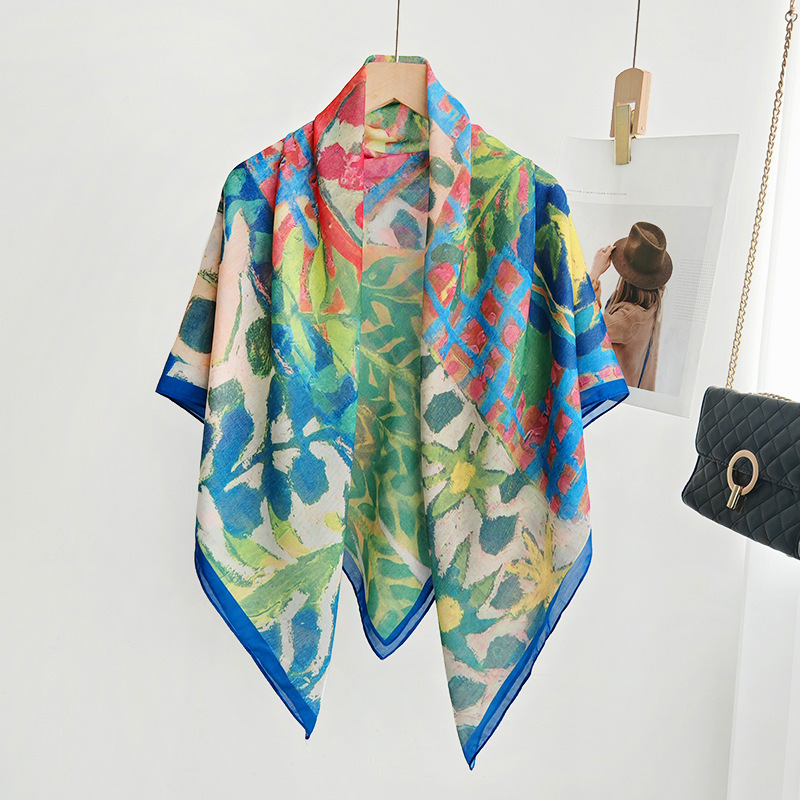 Fashionable and Fresh Digital Print 110X110 Square Scarf, Imitation Silk Cotton, Thin and Versatile Headscarf, Gauze Scarf, Scarf for Women