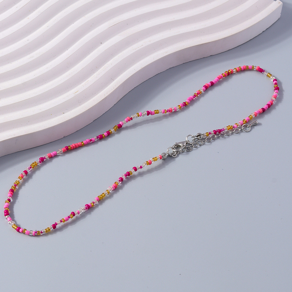 Resin, Seed Bead Material Simple Style Round Resin Seed Bead Beaded Chain Beaded Necklaces Wholesale