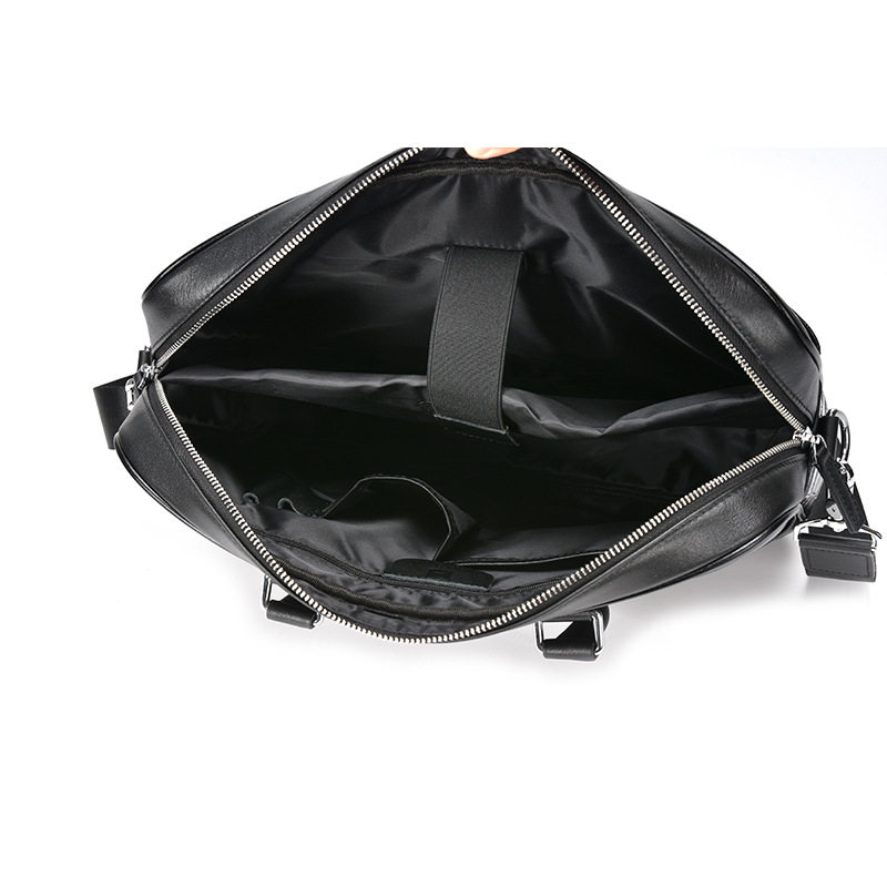 Túi xách tay nam da bò lớp đầu vân cá sấu, đeo chéo dung tích lớn 39×7×29 cm — màu đen