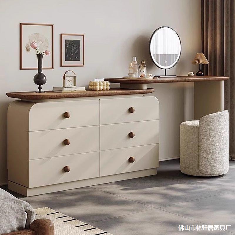 2025 New Bedroom Dresser and Cupboard Integrated Solid Wood Dressing Table Simple Modern Mid-Century Style Storage Cabinet Dropshipping
