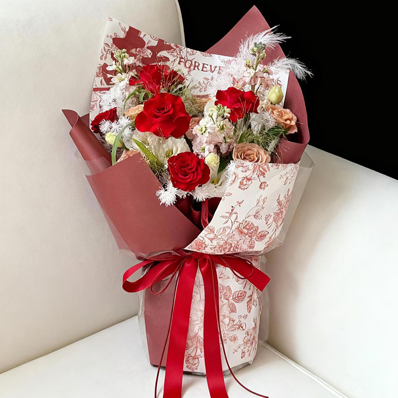 Papel de embalaje festivo rosa ramo de flores DIY romántico material de florista al por mayor