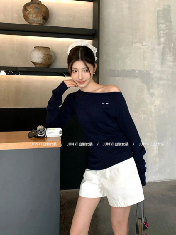 纯欲辣妹一字肩内搭针织衫女秋季韩系修身打底衫显瘦长袖小上衣服|undefined