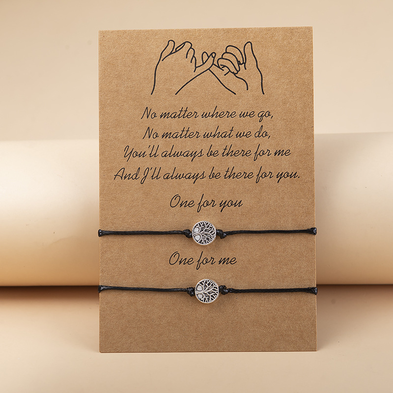 Cross-border European and American New Alloy Tree of Life Hand-woven Wax Line Adjustable Couple Bracelet Set