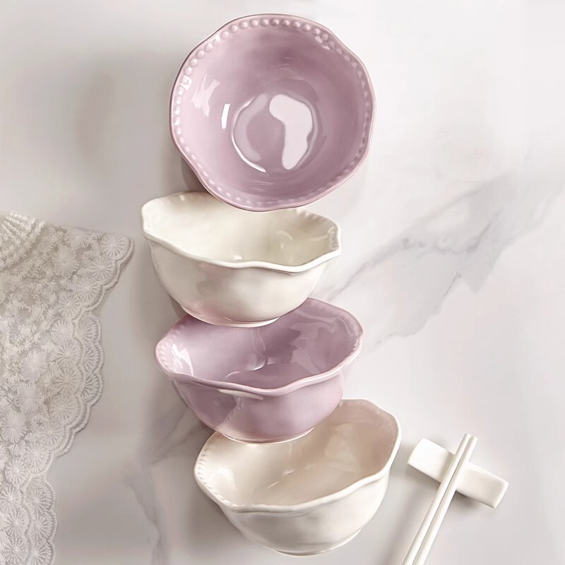 Purple ceramic rice bowl household 2023 new French tableware 5-inch 6-inch especially beautiful bowl dish suit Purple ceramic rice bowl household 2023 new French tableware 5-inch 6-inch especially beautiful bowl dish suit