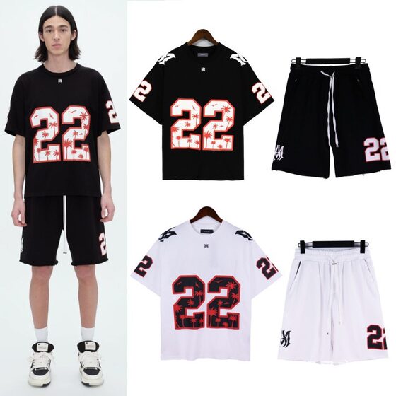 Real Shot of Cross-Border Trendy Brand Amiri Sports and Casual Style Loose Casual Short-Sleeved Digital Pattern Printed T-Shirt for Men and Women