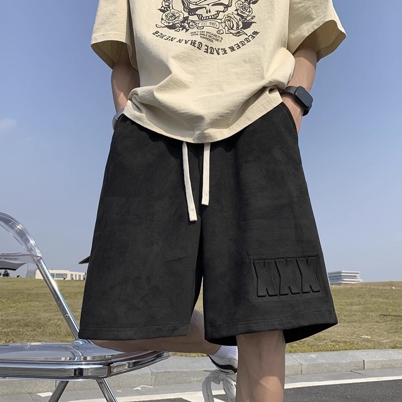Men's Clothing Men's Suede Stamped Thin Sports Shorts Trendy Style Mid Length Loose Five Point Summer For Formal & Casual For Men_viptrois.com