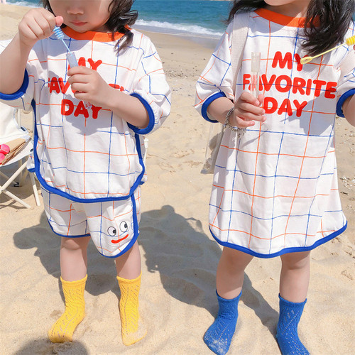 ins trendy brand Korean children's clothing new children's short-sleeved T-shirt tops shorts boys and girls dress suit brother and sister outfit