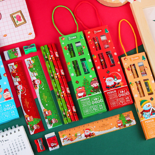 Children's Christmas Pencil Stationery Portable Five-in-One Learning Set Gift Box Kindergarten Christmas Birthday Souvenir