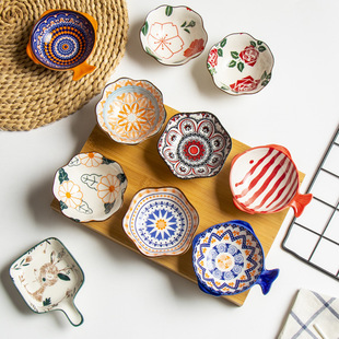 Japanese-style Ceramic Underglaze Color Strange Cute Hot Pot Dip Dish Household Irregular Soy Sauce Vinegar Seasoning Dish