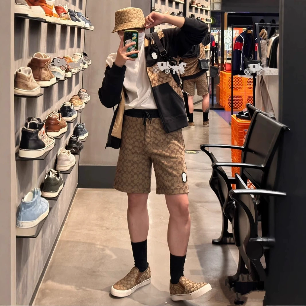 2025 новый Kojia полон пресбиопий шорты сшить кожаные этикетки повседневные свободные ретро мужчины и женщины ретро-укороченные брюки