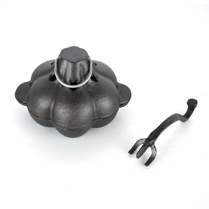 Shunxing Large Cast Iron Bbq Grill Pot for Roasting Garlic, Oranges, Tea, Chestnuts, and Dried Fruits with Double Handles