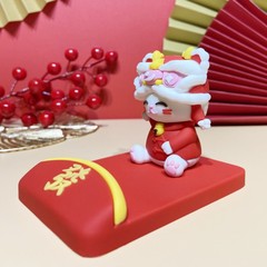 创意醒狮帽招财猫国潮手机支架卡通可爱桌面装饰摆件开业喜庆手办