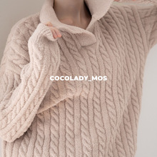 Mos丹麦编织半边绒家居服套装 日本GP秋冬高端柔软毛绒居家睡衣女