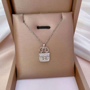 Cross-border necklace titanium steel high-end light luxury full diamond H bag necklace fashion internet celebrity necklace one piece hair jewelry wholesale