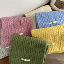 含羊毛纯色韩系麻花针织小围巾女2025秋冬新款高级感毛线围脖保暖