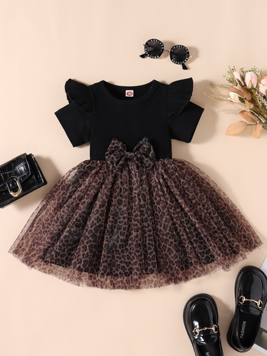 Women's Black Striped Leopard Print Mesh Dress for Amazon - Direct Manufacturer Sale