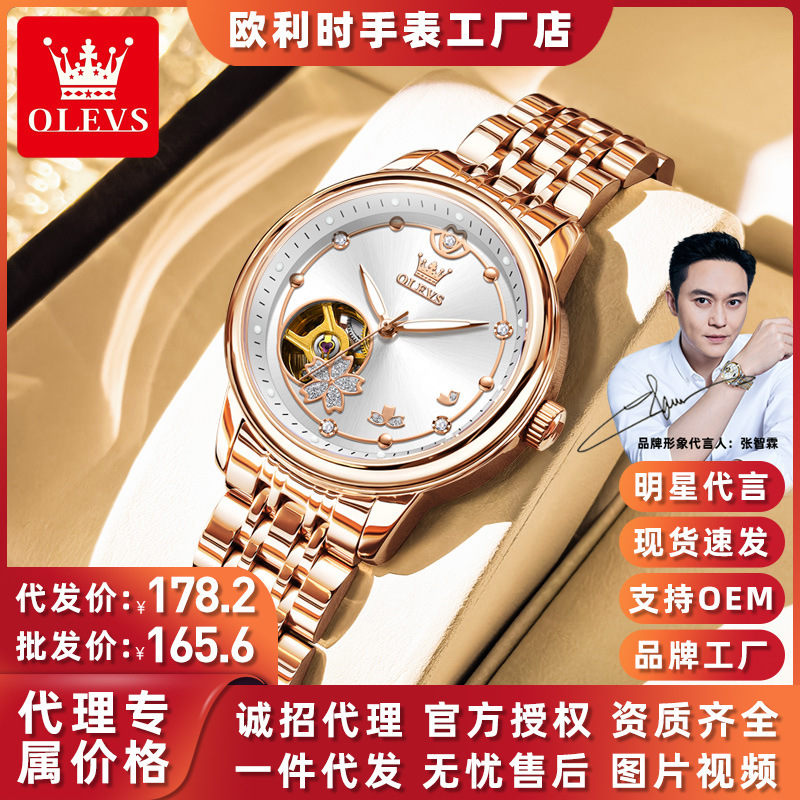 Dropshipping Oris New Brand Fully Automatic Watch Hollow Mechanical Watch Niche Waterproof Women's Watch Women's Watch