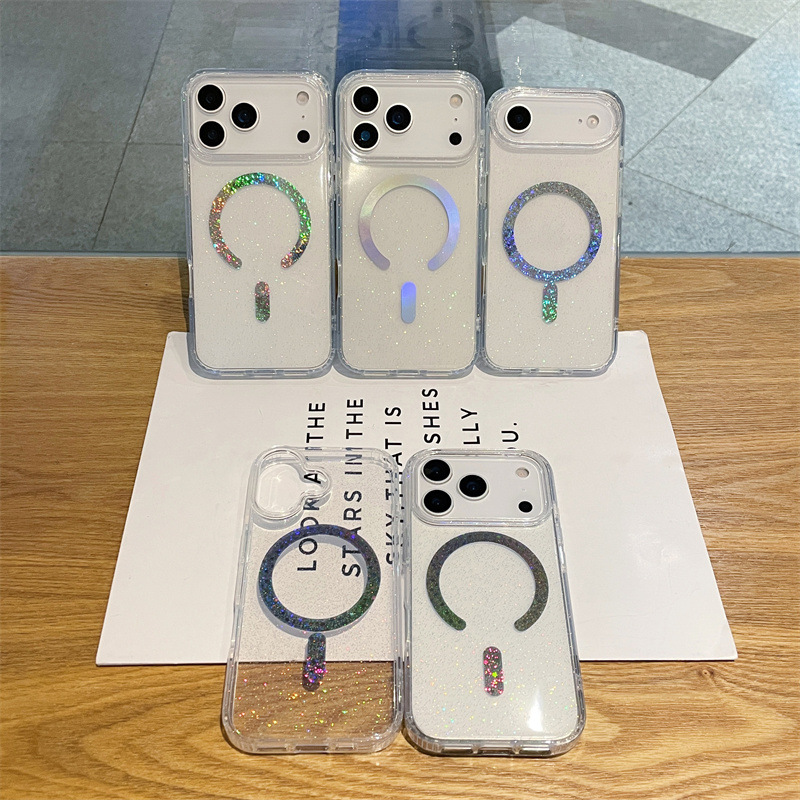 Adatto per telefono colorato magnetico Pro Max trasparente glitter custodia protettiva 17 Pro/17 Air_voghion.com