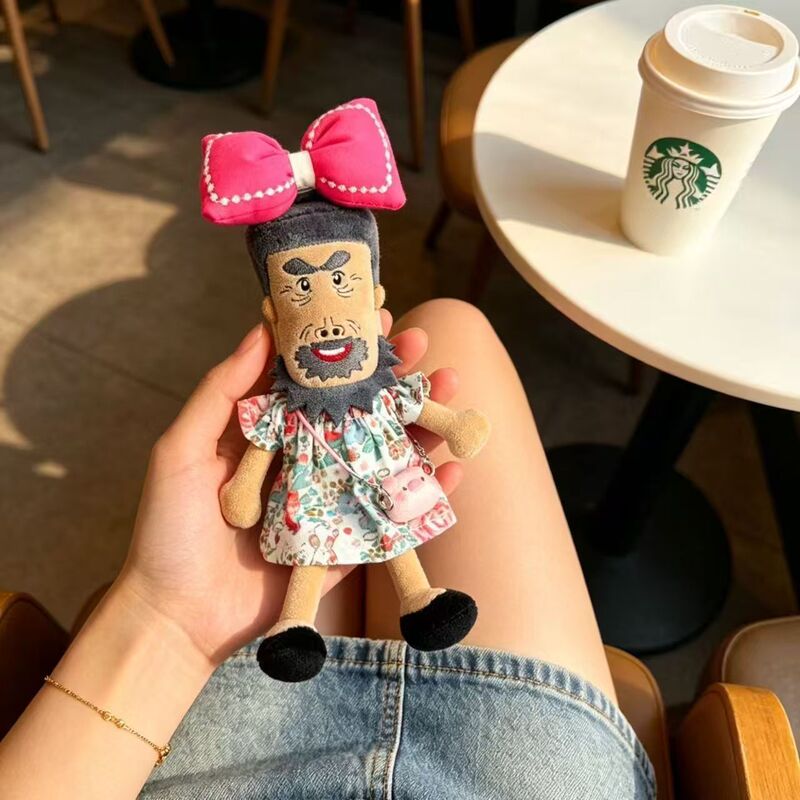 Grandpa Cow with Big Ears Tutu Plush Cartoon Doll Pendant with Little Dress Clothes Toy