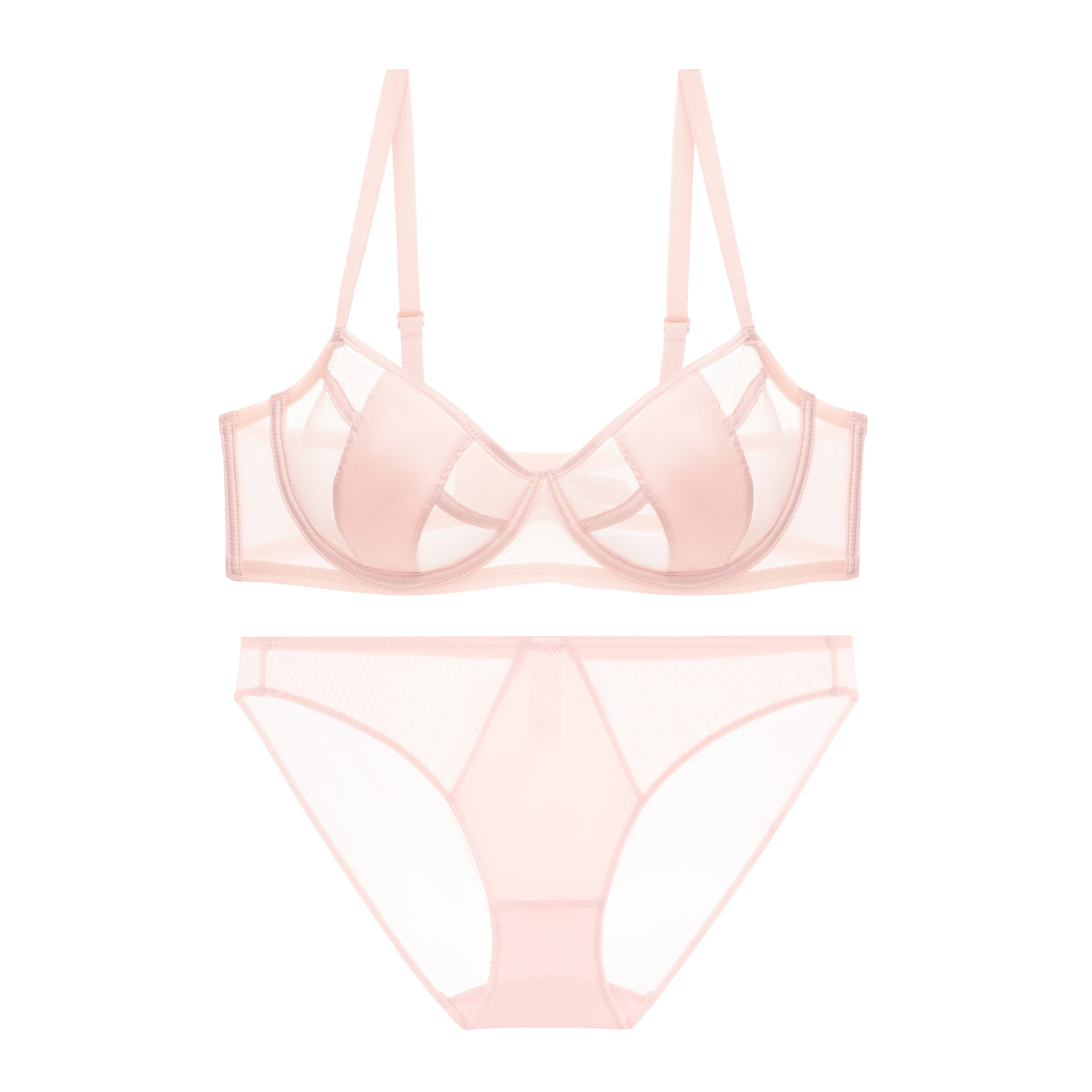 Ropa interior de encaje transfronterizo para mujer, sujetador sexy de verano, puro deseo, transpirable, ultrafino, pechos grandes que muestran un conjunto de ropa interior de sujetador pequeño