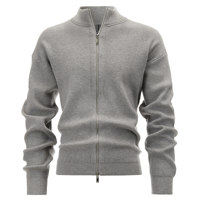 Da Lang Sweater Factory Wholesale Double Zip Knitted Cardigan Men's Winter Warm High Neck Long Sleeve Sweater Jacket