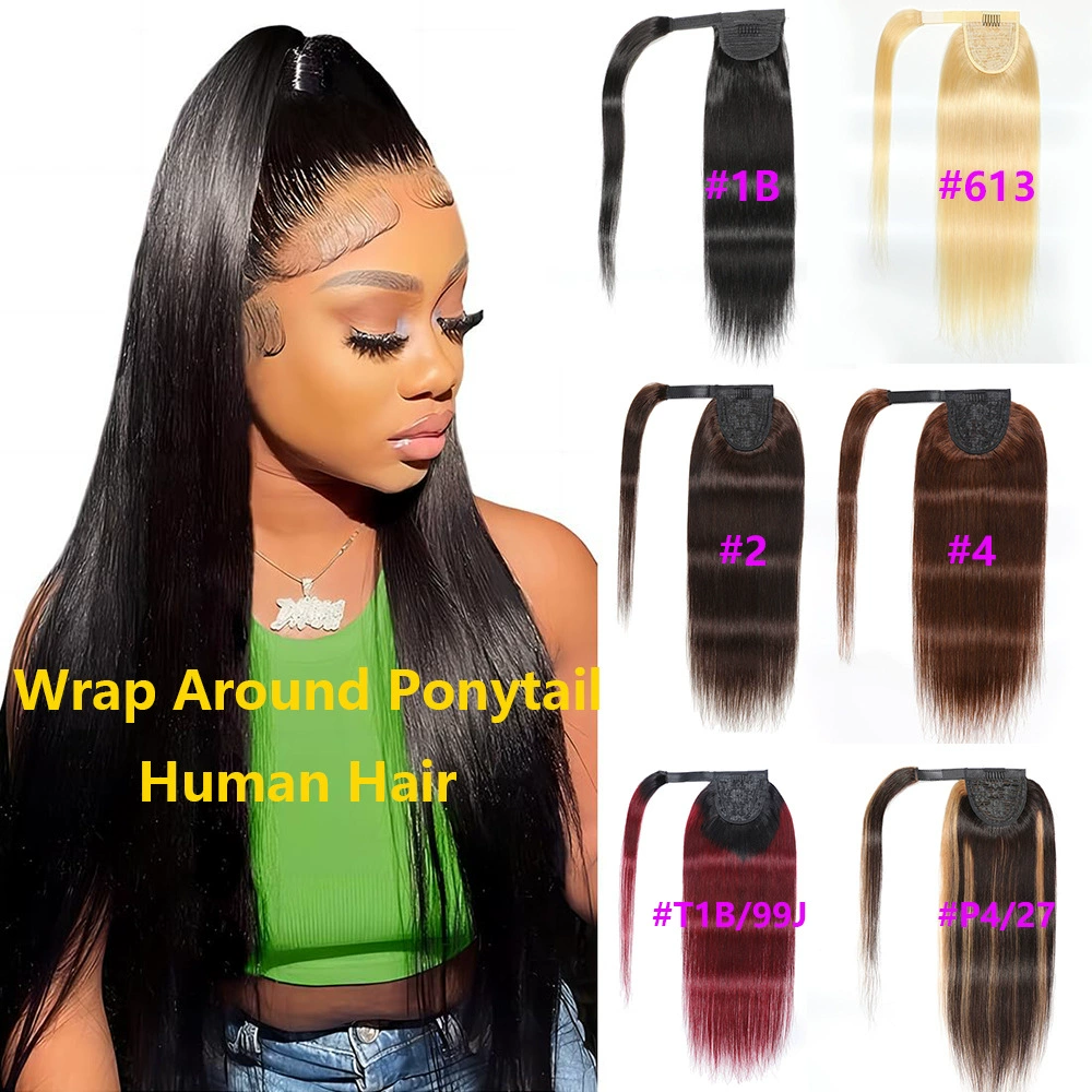 HUMAN HAIR волосы живого действия шелковый парик липучка хвощ WRAP PONYTAIL натуральный черный пятно