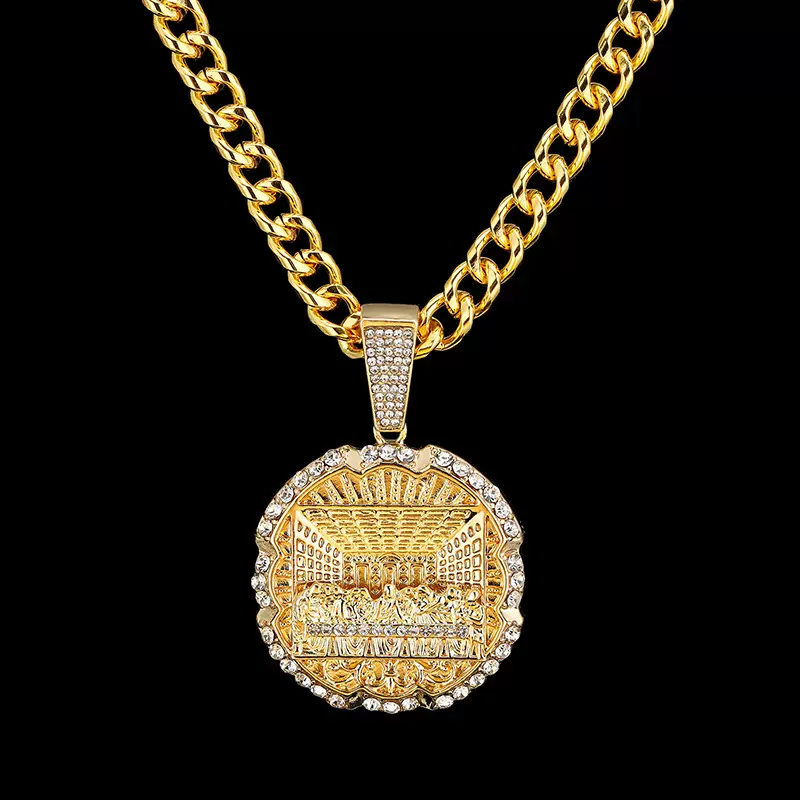 美爆款大号嘻哈HIPHOP满钻圆牌最后的晚餐吊坠项链厂 家供应饰品