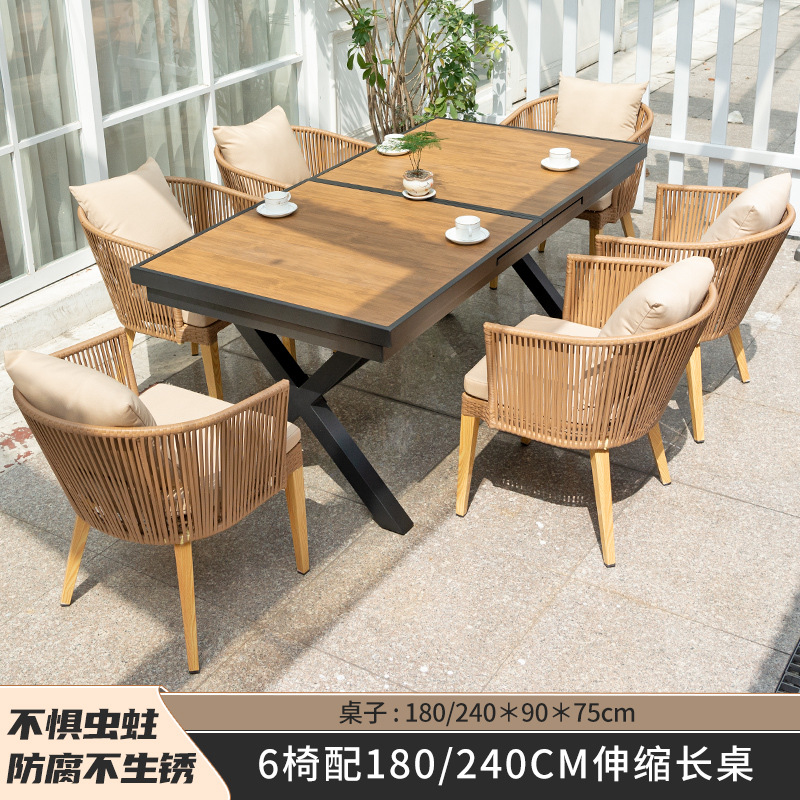 6 sillas con mesa telescópica de 180-240cm