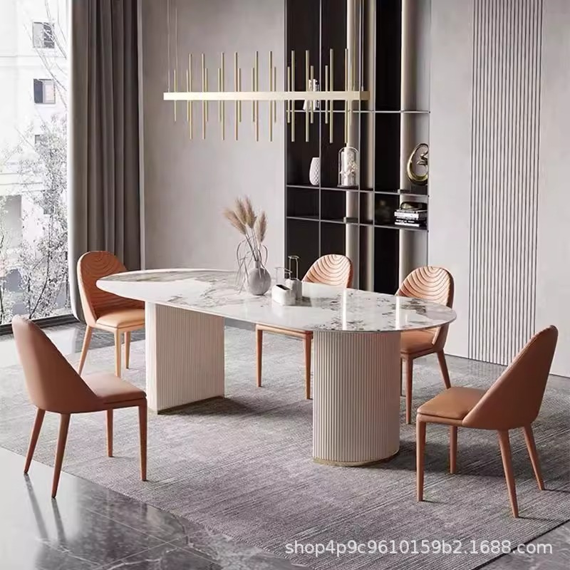 Mesa de comedor de tabla de roca nórdica moderna y simple sala de estar pequeña mesa de comedor de estilo italiano de la isla media