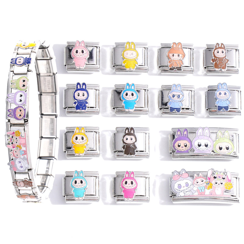 European and American Cross-Border Cartoon Character Italian Module Bracelet Titanium Steel Welded Oil Dripping Pattern DIY Splicing Bracelet