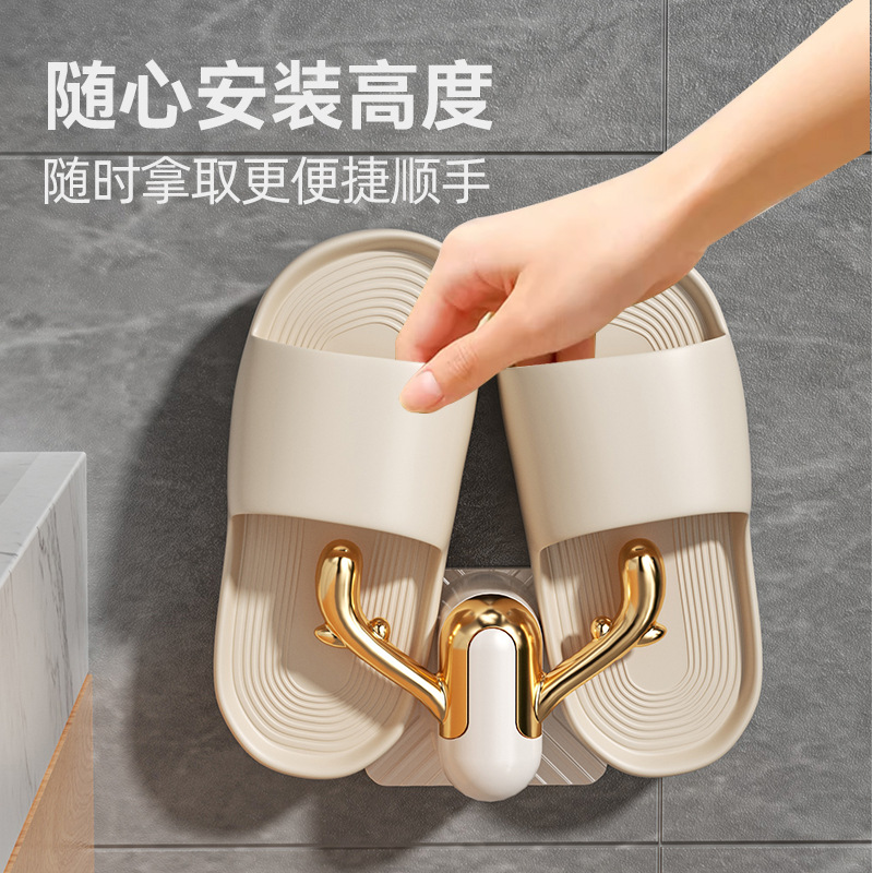 Cuarto de baño Zapatilla estante montado en la pared sin perforar inodoro zapatos montados en la pared estante de almacenamiento inodoro drenaje gancho de almacenamiento