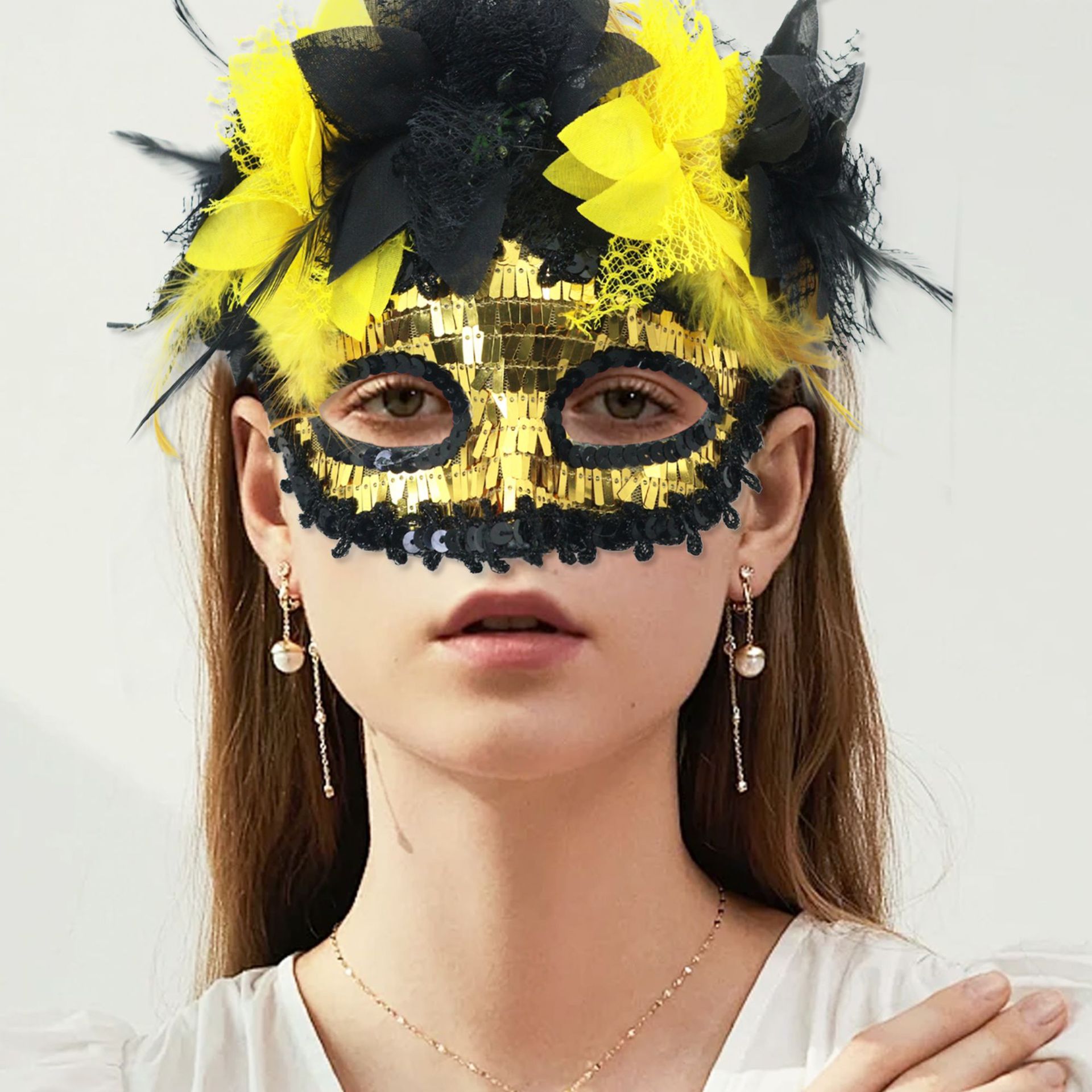 Transfronterizo exclusivo para Italia Venecia Feather Carnival Serie Lilium Half Face máscara separable