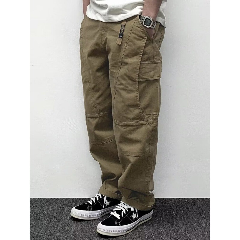 2026 Spring New Men's Pants Multi-Pocket Cargo Pants Long Pants Retro Solid Color Simple Loose Casual Pants