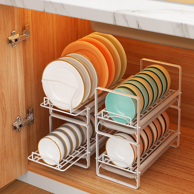 厨房碗碟收纳架橱柜放碗盘沥水架单层可抽拉水槽下可叠加置物架