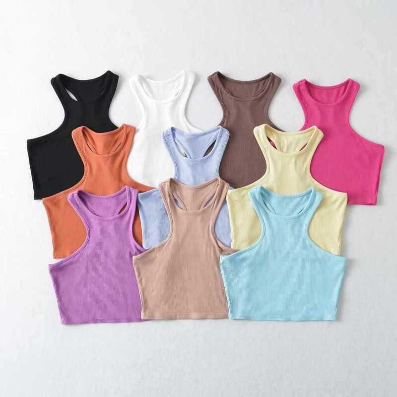 Trendy women's ribbed tank top, sleeveless, solid color, cropped, slim-fit, sexy short top
