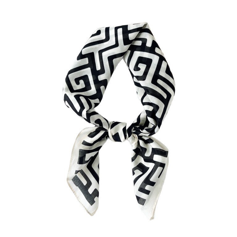 Pañuelo de seda con letras de laberinto de todo fósforo de moda coreana "Silk" para mujer, bufanda transpirable delgada de primavera y verano, pañuelo de protección solar