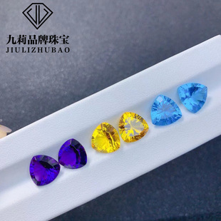 Factory Wholesale Loose Stones Millennium Cut Fat Triangle Amethyst Citrine Blue Topaz Loose Stone Ring Surface Inlay