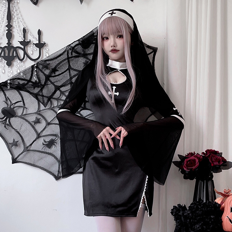 Traje de cosplay para adultos de Halloween transfronterizo Traje de monja vampiro Cruz Personaje de estilo gótico oscuro
