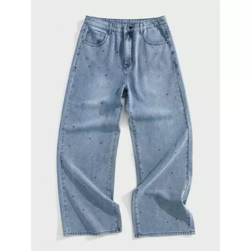 Мужские свободные джинсы с кристаллами, тёмно‑серый washed, relaxed fit