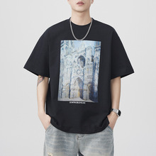 安洋2025夏季新款纯棉短袖T恤白墨透气直喷印花休闲百搭圆领上衣